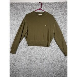FRAME Cropped Sweatshirt Small Olive Green Organic Pima Cotton Pullover
